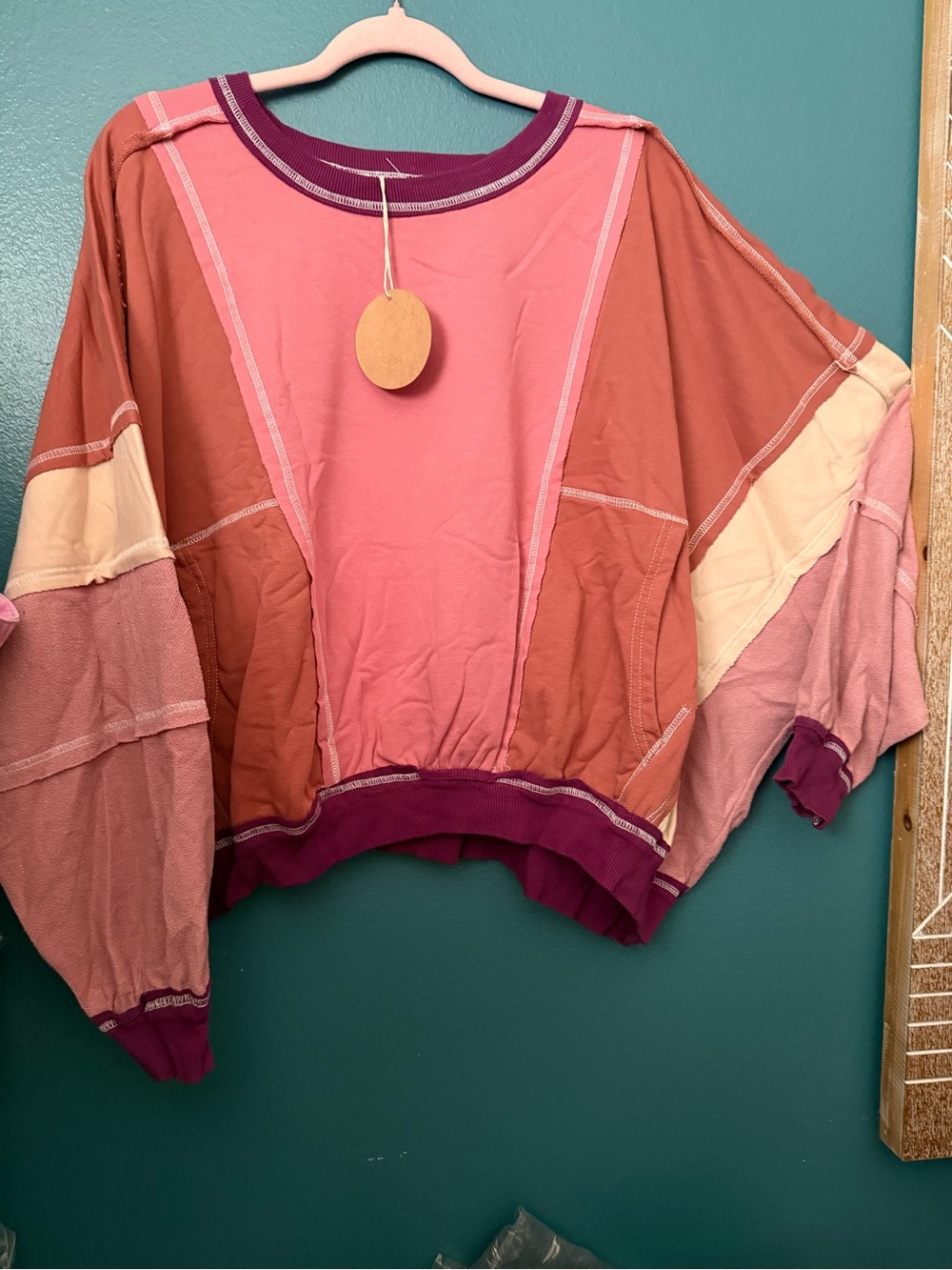 BiBi Colorblock Pink and Rust Women’s Pullover Top
